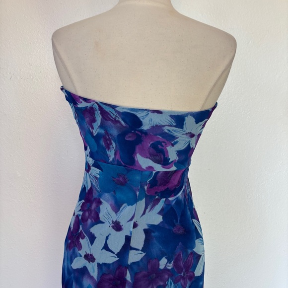 Vintage 90s Y2K Strapless Floral Blue & Purple High Low Dress - Picture 11 of 13